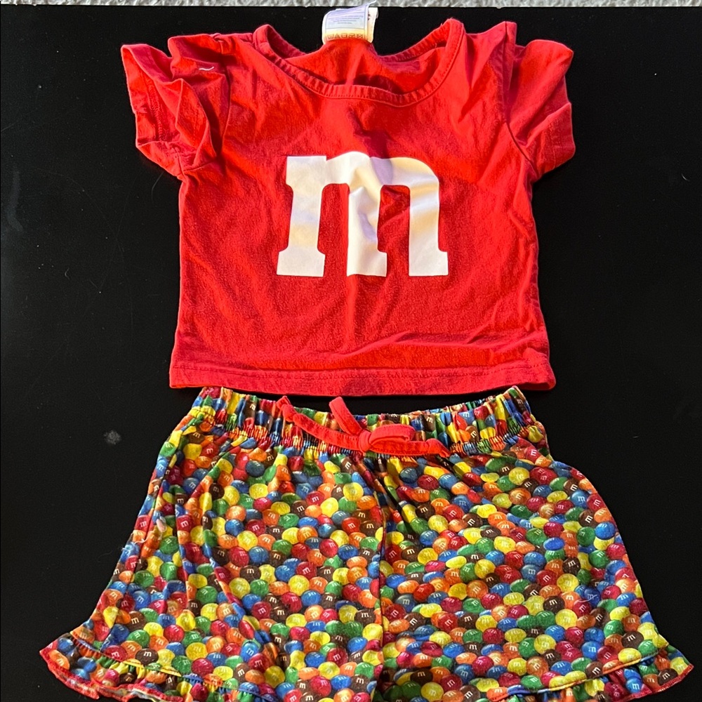 Red M&M T-Shirt and Colorful Shorts Set